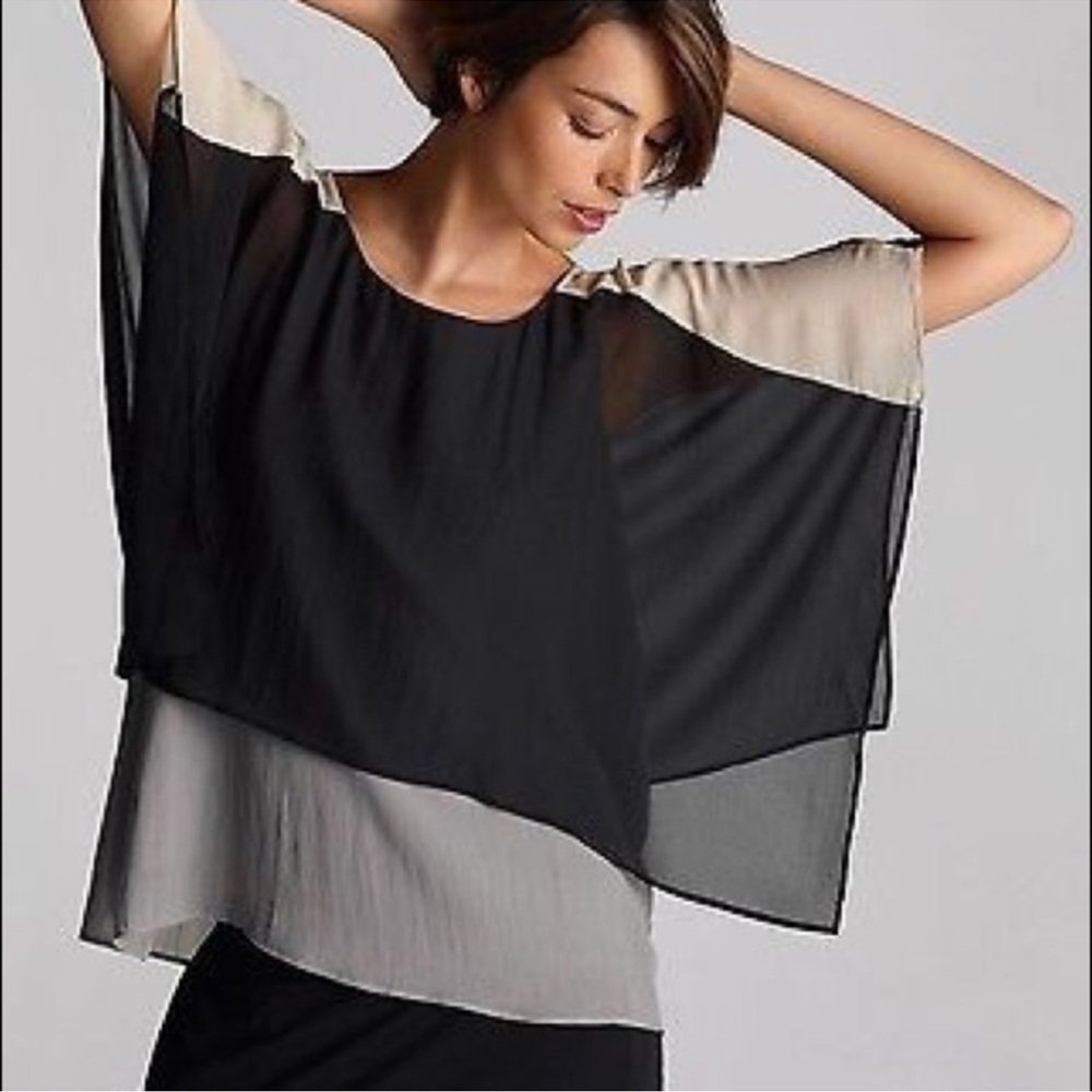 Eileen Fisher Black and Cream Silk Top, Small.